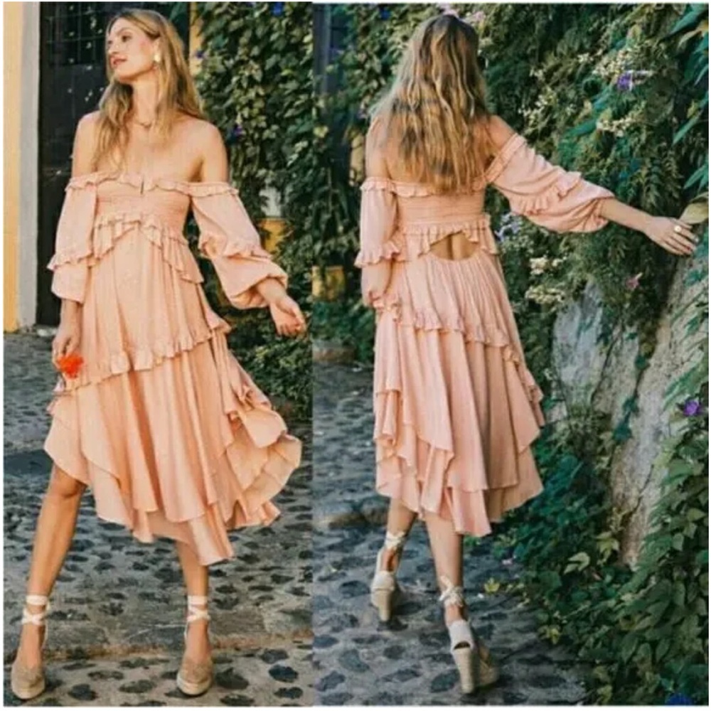 Spell & the Gypsy Clementine Mermaid Maxi Blush Pink w/Gold Lurex Thread
